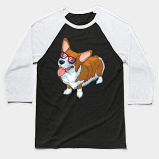 Patriotic Corgi With America Flag Sunglasses 4Th Of July Baseball T-Shirt